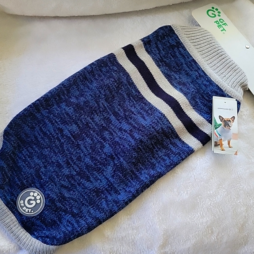 Medium dog sweater blue and gray